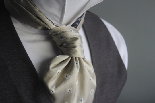 Navy Stripe Beige Floral Reversible Silk Ascot