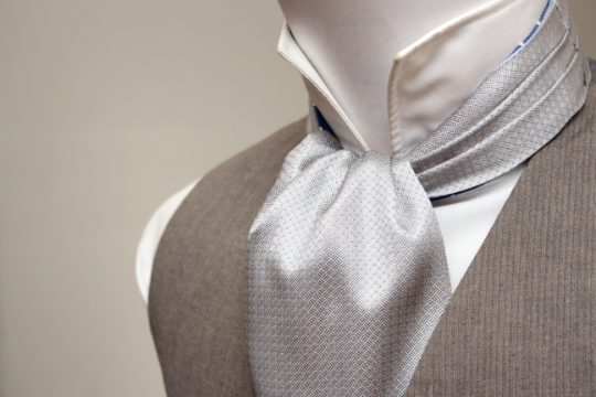 Grey Blue Polka Dot Reversible Silk Ascot